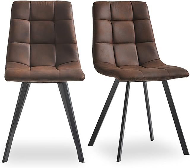 CLIPOP Faux Leather Dining Chairs Set of 2 Brown Upholstered Kitchen Counter Chairs with Backrests and Sturdy Metal Legs,Lounge Reception Chairs for Home Office Living Room