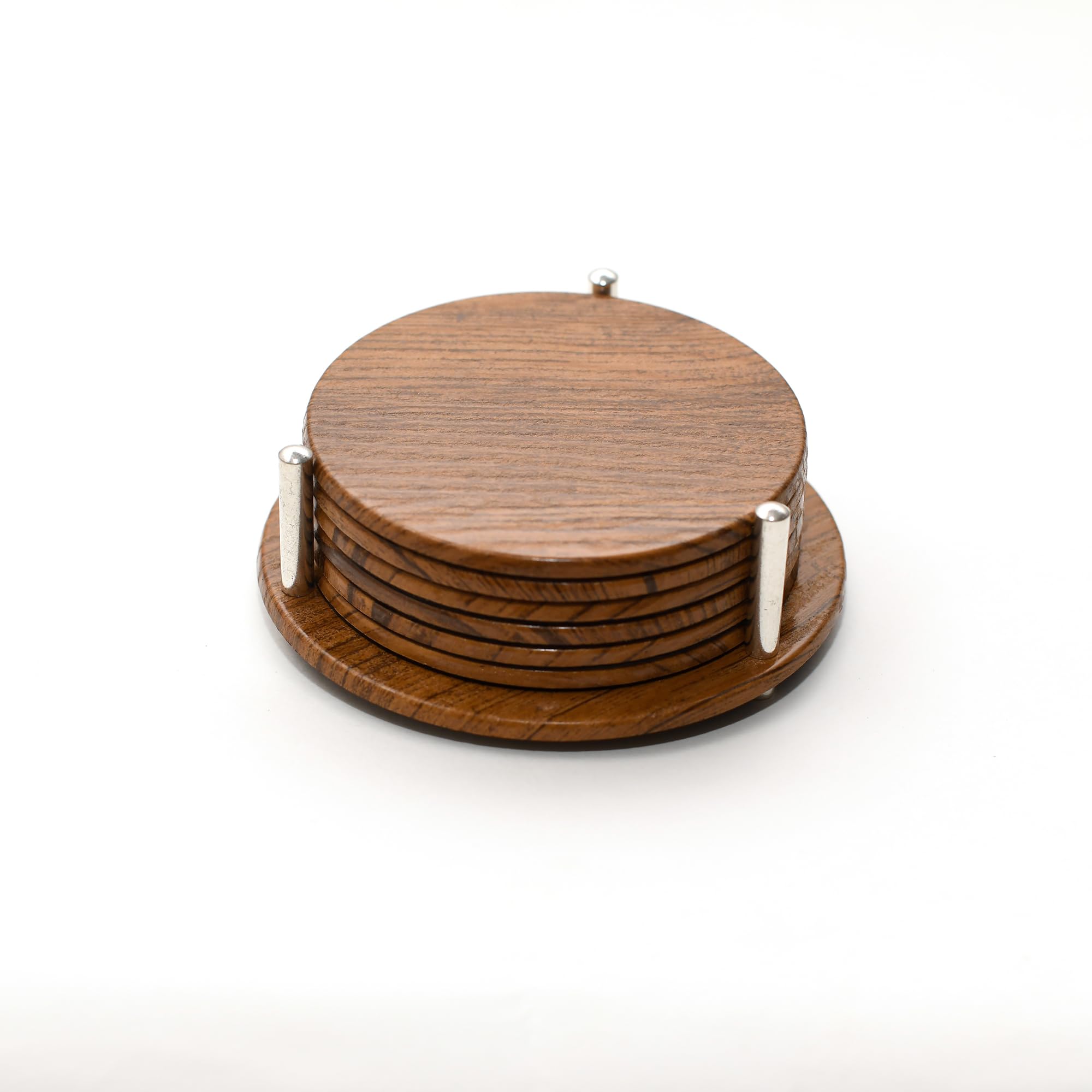 Coaster Stylish | Round Shape | Wooden | Coaster Set 6 and 1 Coaster Holder Fit for Tea Cups, Coffee Mugs and Glass (Brown)-image-40