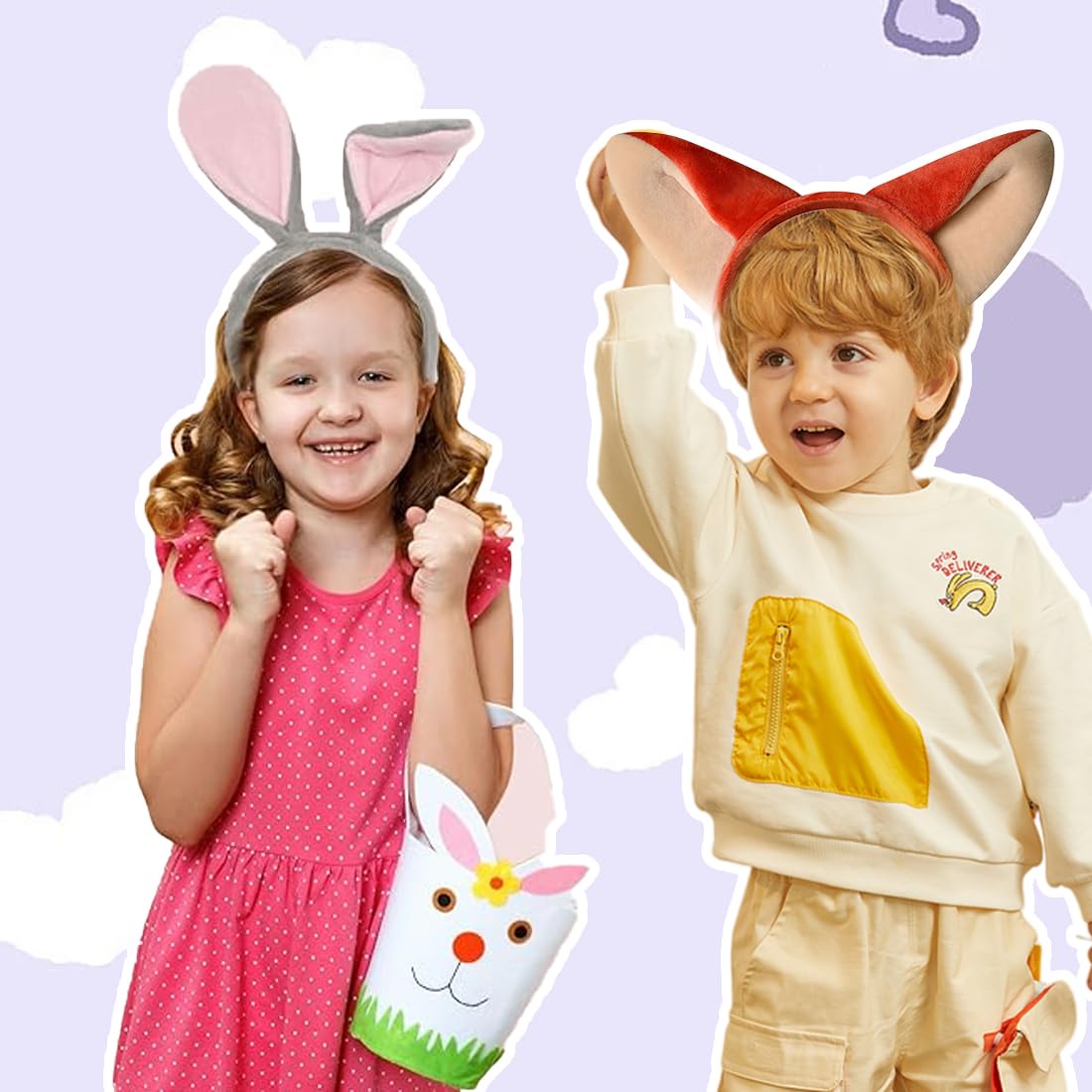 2 Pièces Bandeau oreilles de lapin et bandeau oreilles de renard, DéGuisement Enfant, Accessoires Carnaval, Bandeau Oreilles, Mignon Cosplay FêTe PâQues