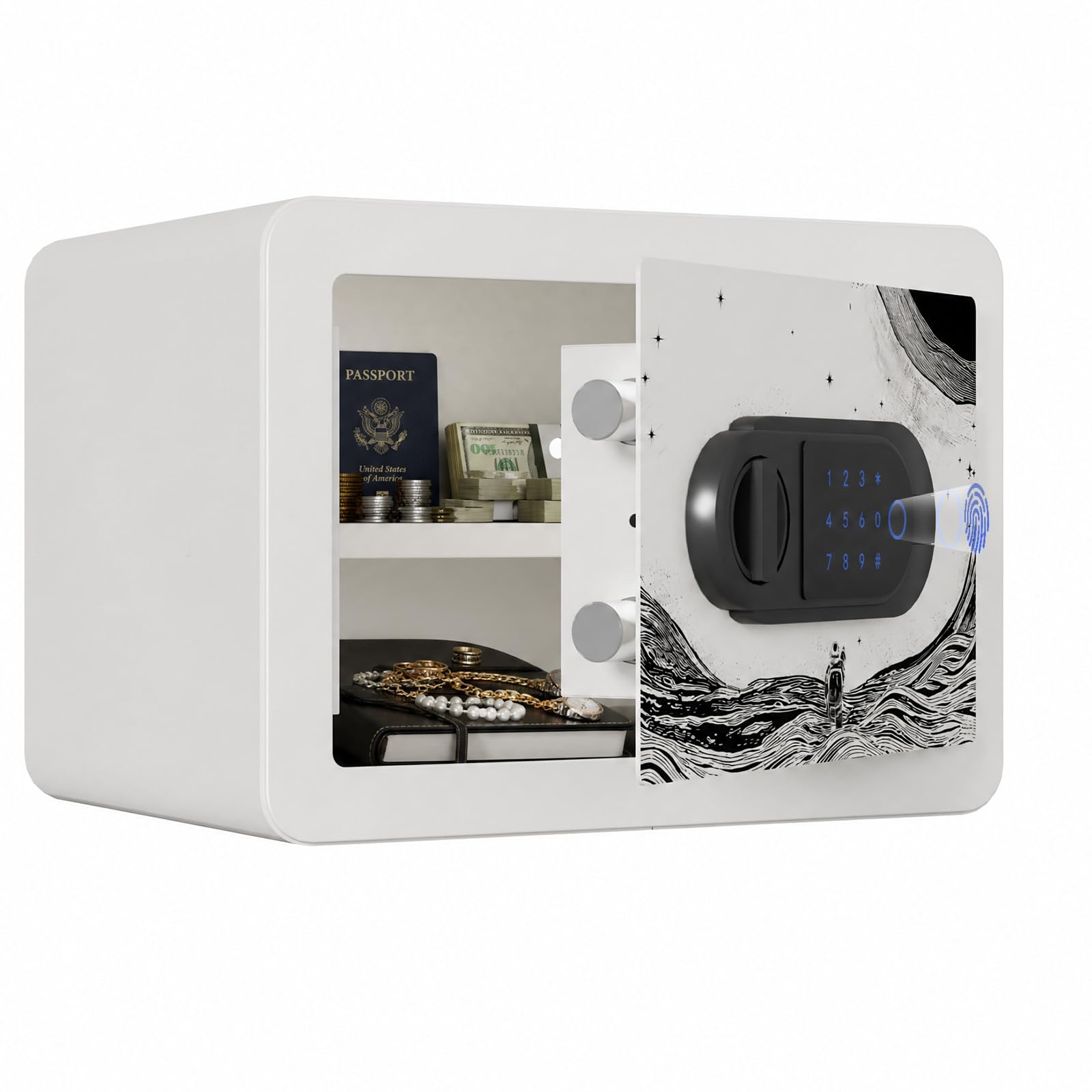 Mini caja fuerte de seguridad, pequeña caja fuerte portátil de acero con huella digital y bloqueo electrónico de contraseña, partición interior extraíble