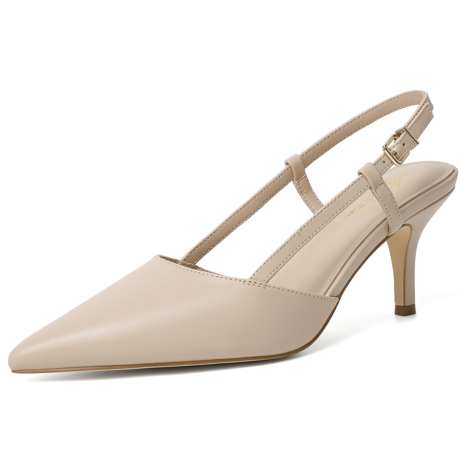 Mostrin Kitten Heels for Women Pointed Closed Toe Stilettos Slingback Low Heel Bow Pumps Dress Shoes for Daily Party Wedding