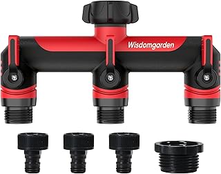 Wisdomgarden Distribuidor de 3 vías, Distribuidor de Agua de 3 vías, conexión simultánea de 3 Dispositivos al Grifo, Adecuado para temporizadores de riego y tuberías de Agua, Color Rojo con Negro
