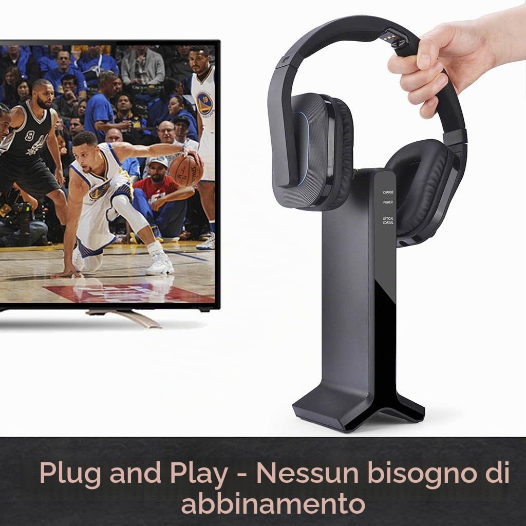 Avantree HT280 – Cuffie Wireless TV RF 2.4G con Dock | Sistema TV senza fili con trasmettitore ottico digitale, volume alto, portata 30 m e configurazione Plug & Play
