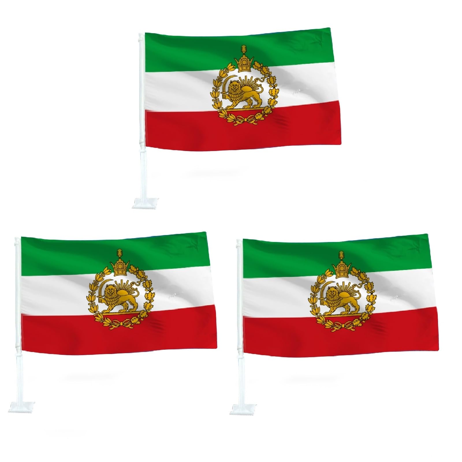Old Iran Car Flag, Iranian Flag with Lion and Sun, Small Iran Lions Car Flags with Flagpole 45x30cm, Persia Historic Iranian Flags for Cars Window Decoration (Car Flag-B,3PACK)