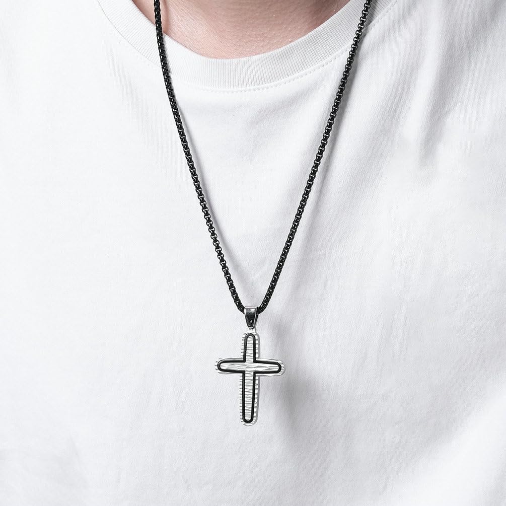 Collana con Ciondolo Donna in Acciaio Nero Collana Pendentes Struttura A Doppia Croce