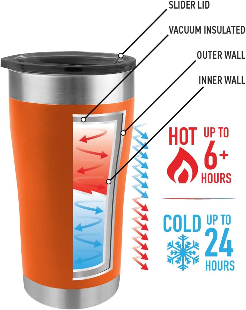 Tempercraft 20 oz Vacuum Insulated Tumbler w/Lid and Laser Engraved Customization Options - Stainless Steel, Double-Walled Travel Mug (Orange)