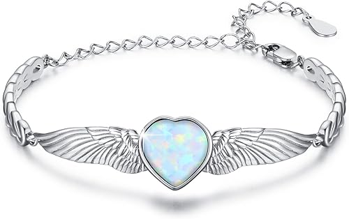 Women's Heart Bracelet Link Bracelets 12 Birthstone Bangle Charm S925 Sterling Silver Adjustable Bracelet Dainty Angel Wings Jewelry Gifts for Women