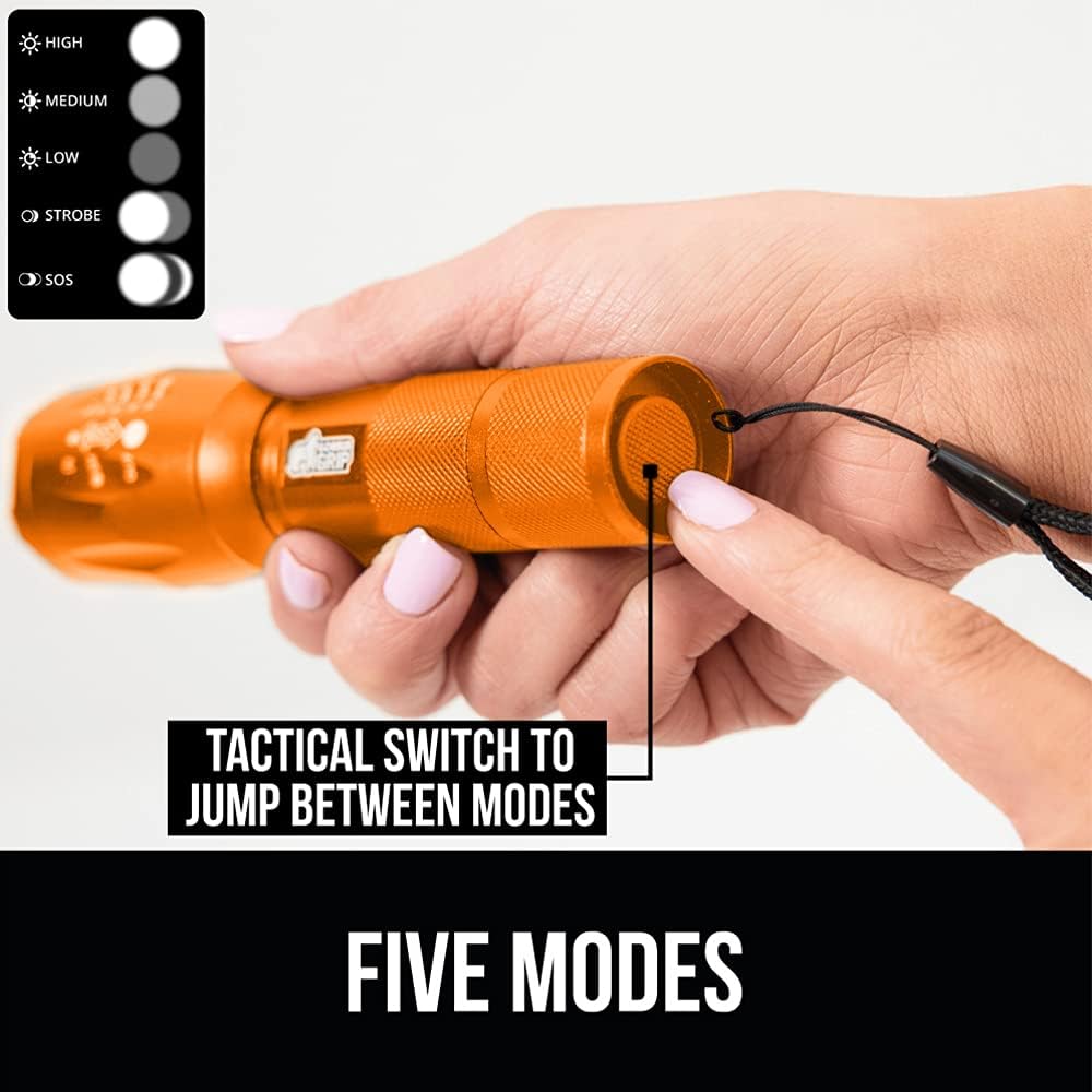 Gorilla Grip Tactical Handheld LED Flashlight, Ultra Bright 5 Mode, Long Lasting, Water Resistant, High Lumen, 750 FT Zoomable Flashlights, Camping Accessories, Outdoor Gear, Emergency Outages, Orange : Tools & Home Improvement