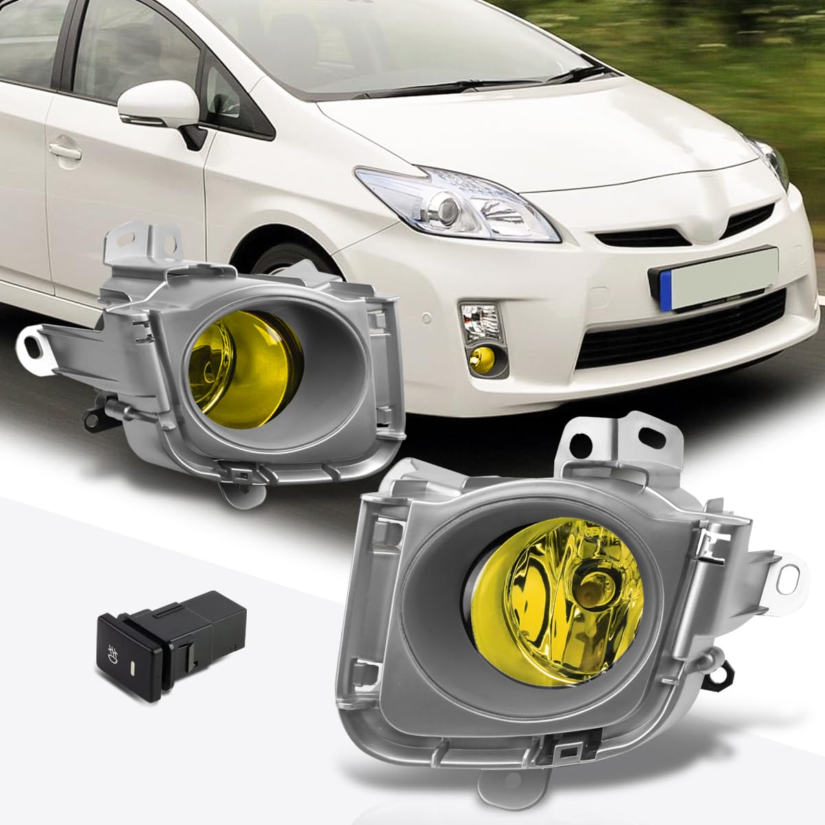 PM PERFORMOTOR Front Bumper Fog Lights+Bezel+Switch+Wiring Compatible with Prius 10-12,Amber Lens