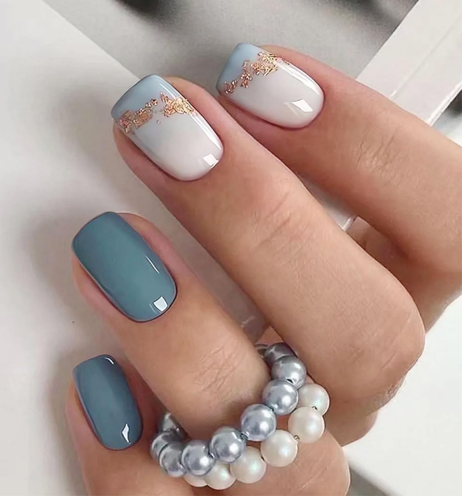 JMEOWIO Nagelfolie UV Härtend Goldglitzer Farbverlauf Blau UV Gel Nail Strips Nagelsticker Nagelaufkleber Nail Art Dekoration Nageldesign Zubehör