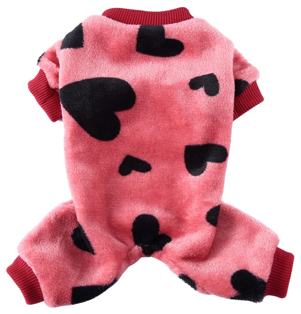 XIAOYU Winter Warm Dog Pajamas Dog Jumpsuit 4 Legs Pet Apparel Cat Onesie Pjs for Small Dog Cat Apparel Outfits Red, M