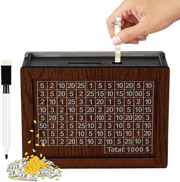 Cash Vault Wooden Savings Box, 10000 Savings Challenge Box Wooden Cash Saver Money Box, Cash Saving Box Wooden Money Box with Money Target and Numbers 1000