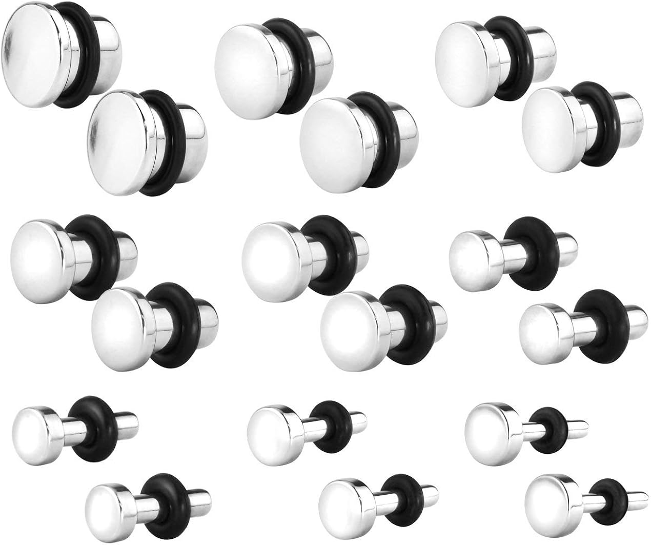 Forbidden Body Jewelry Surgical Steel Earrings Flathead Industrial Earrings, Solid Plug Set (Pairs) 14g/12g/10g/8g/6g/4g/2g/0g/00g or (Ear Stretching Kit)