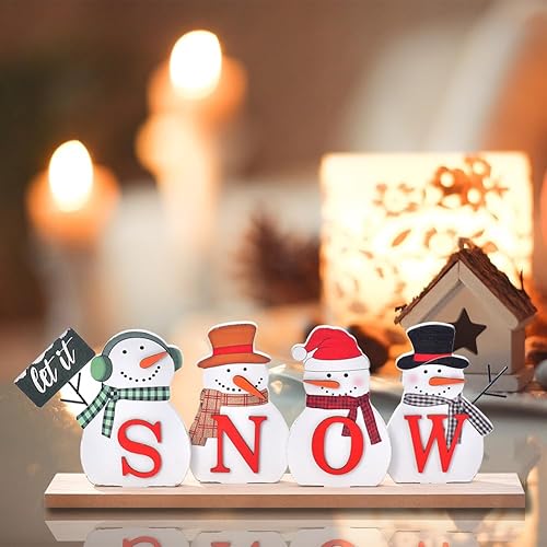 Miniatura 2 de Christmas Snowman Decorations, Wooden Snowman Block, Merry Christmas Sign, Rustic Let It Snow Winter Xmas Decor, Festive Holiday Centerpiece for