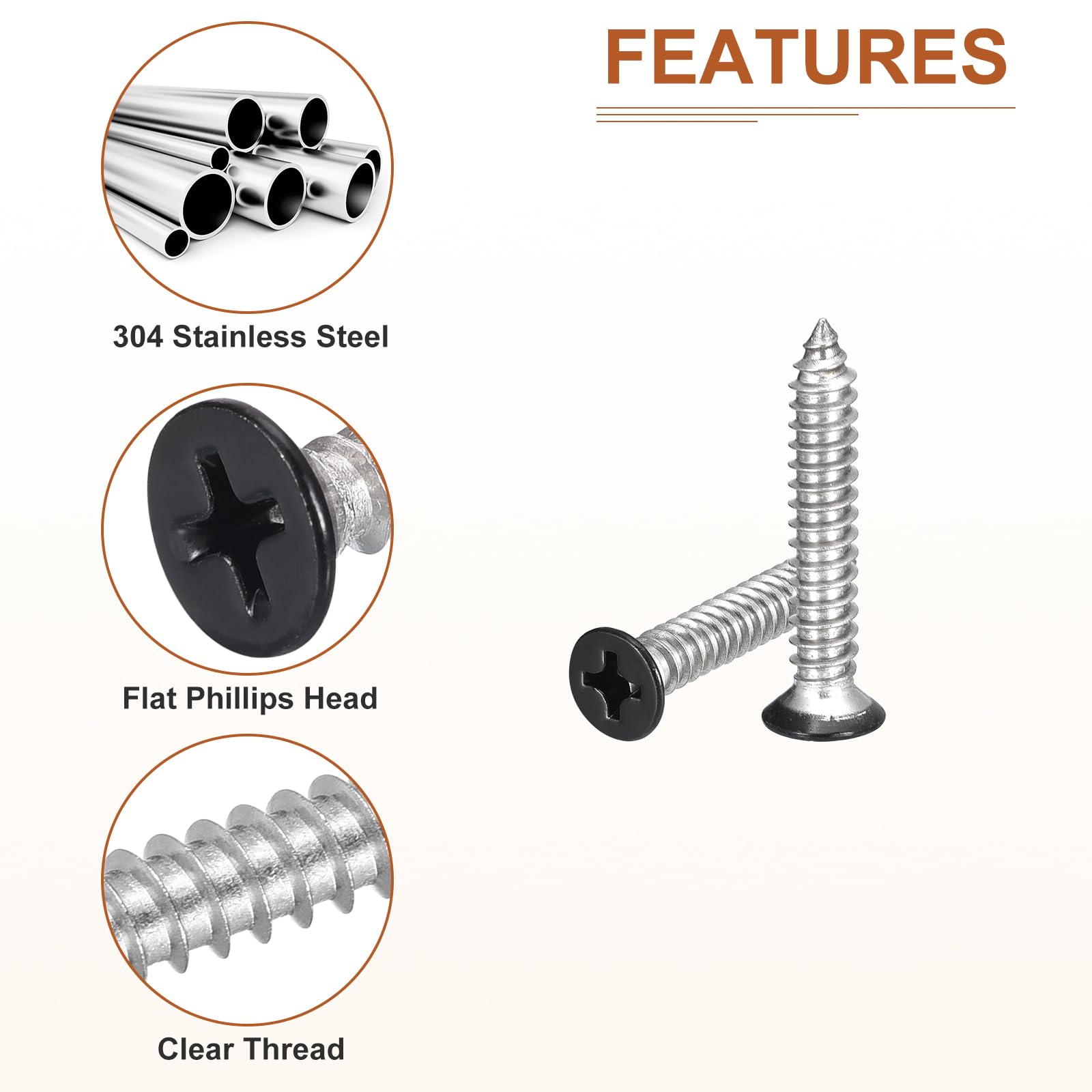 DTGN 100Pcs #14x1-1/2" Flat Head Wood Screws, 304 Stainless Steel Black Phillips Self Tapping Screws - Image 4