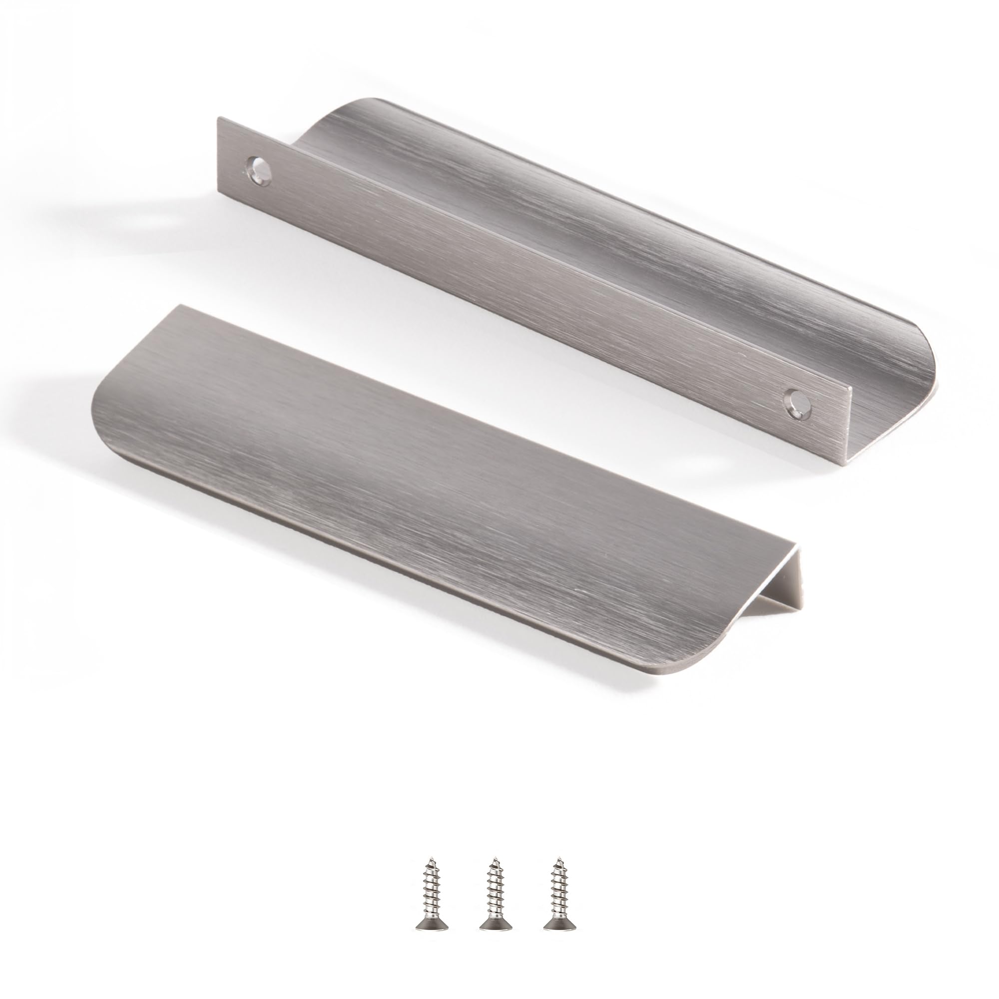 sunlithor Edge Finger Tab Pull for cabinets Kitchen Concealed Drawer pulls Aluminum Flat Hidden Back Mount Door Handle for Home Pack of 10 Modern Brushed Nickel 6" Overall Length Easy Installation