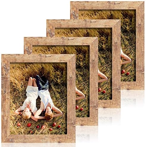 iRahmen 4 Pack 8x10 Rustic Picture Frame Set with High Definition Glass Photo Frame for Desktop Display and Wall Mounting (IR-US002-BR-P8X10(4PK))