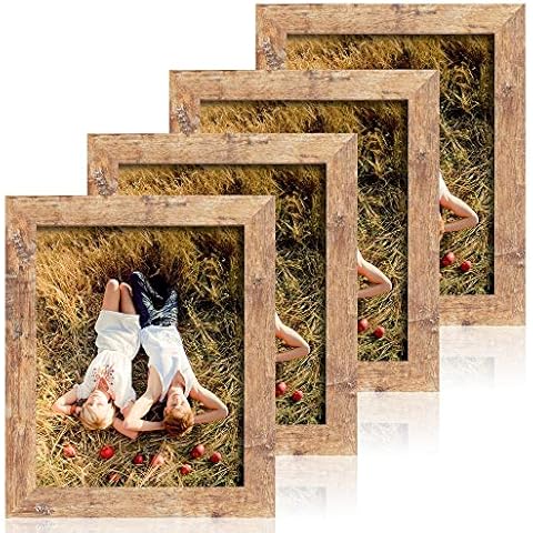 iRahmen 4 Pack 8x10 Picture Frame Rustic Brown Set with High Definition Glass Photo Frames for Desktop Display and Wall Mounting. Cover