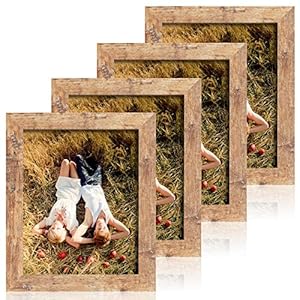 iRahmen 8×10 Picture Frame Set of 4, High Definition Real Glass Rustic Brown Frame, 8 x 10 Wood Photo Frames for Desktop Display and Wall Mounting