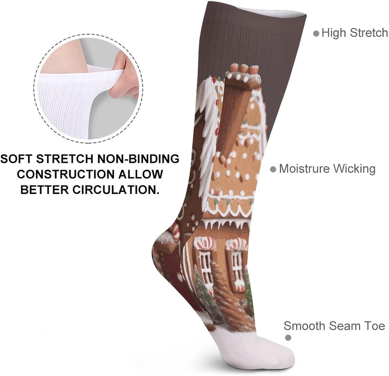 Gingerbread House Stocking - Cute Casual Long Athletic,Crew Sock for Men Women,Running Socks Soft Breathable for Gift