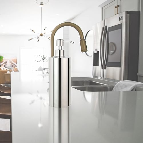 Miniatura 3 de Dispensador de jabón grande de 18 onzas, botella de jabón de acero inoxidable de níquel cepillado, bomba de jabón líquido a prueba de óxido y fugas,