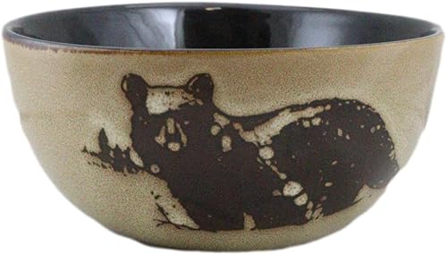 Ebros Gift Paquete de 2 cuencos rústicos del bosque occidental con oso negro, arte abstracto, marrón, cena, pasta, ensalada, sopa, vajilla 21O,