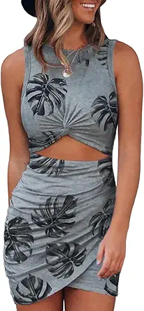 Acelitt Women's 2023 Summer Sleeveless Tank Dresses Cut Out Twist Bodycon Wrap Party Evening Mini Dress