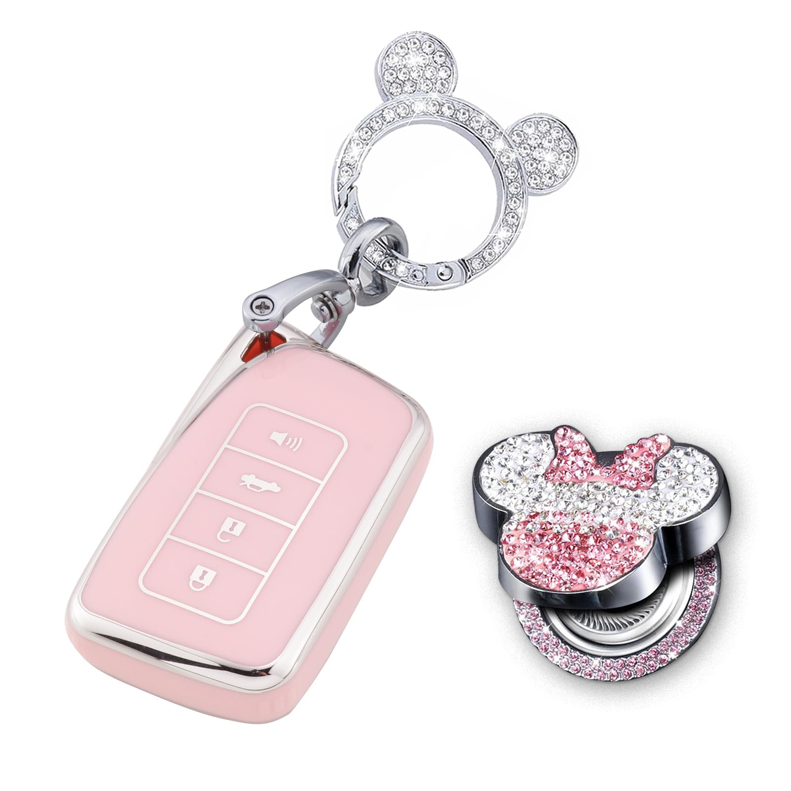 XUPEIXUN 3 Pcs Pink Car Accessories for lexus RX ES GS LS NX RS GX LX RC LC Key Fob Cover with Bling Keychain Cute Push to Start Stop Button Cover