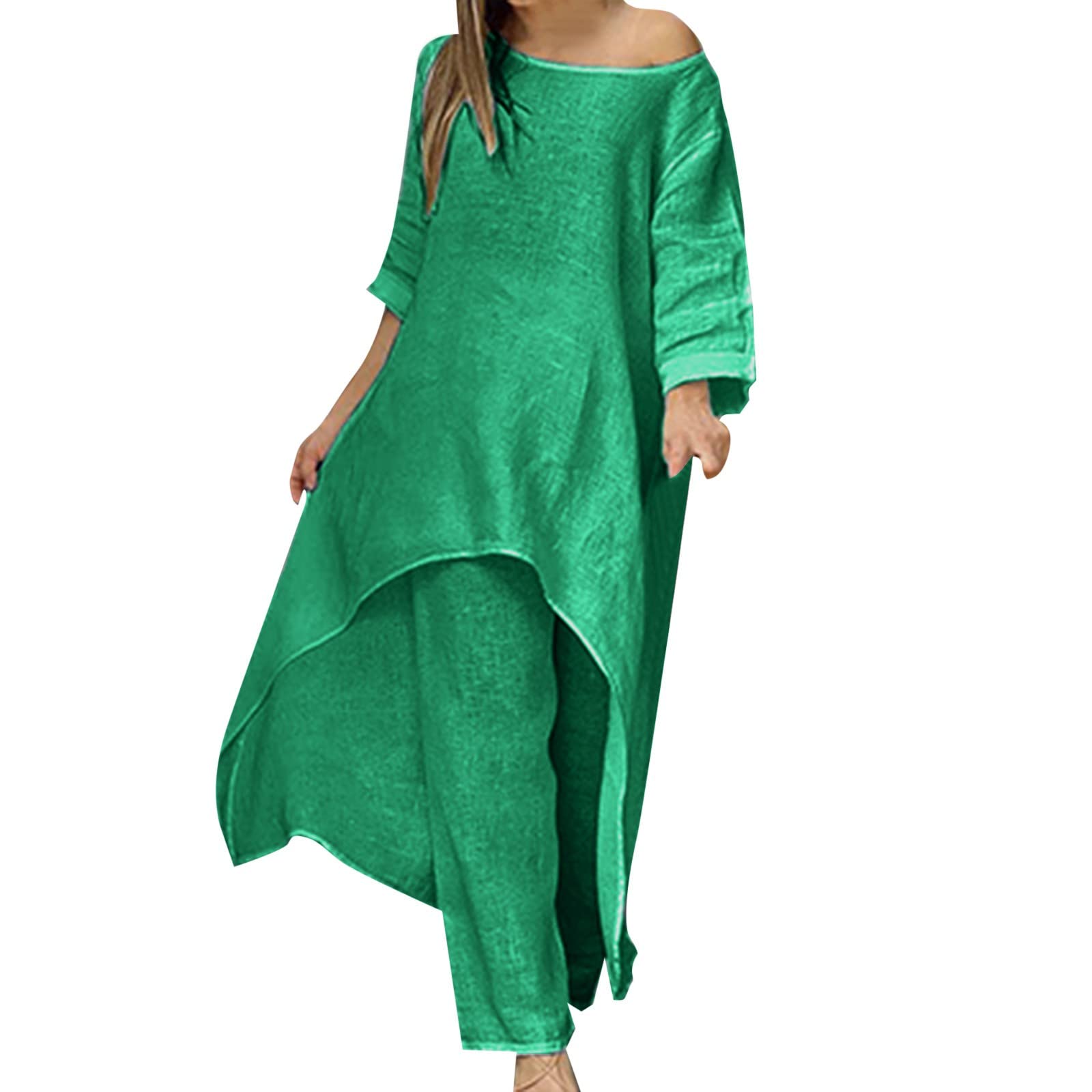 Pantaloni a maniche lunghe da donna in chiffon, stile casual, alla moda, set di due pezzi, tute per taglie forti