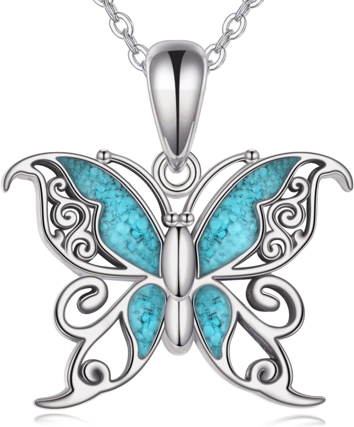 Butterfly Necklace for Women 925 Sterling Silver Turquoise Butterfly Pendant Necklace Animal Jewelry Gift for Women
