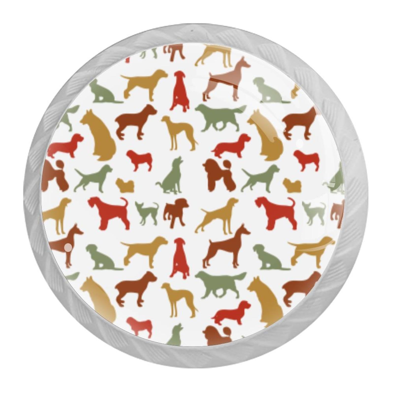Tqmspg Multi05 4 Pieces Drawer Pulls Colorful Dogs Pattern Door Knobs Dresser Handles For Kitchen Wardrobe Cupboard Hardware Furniture