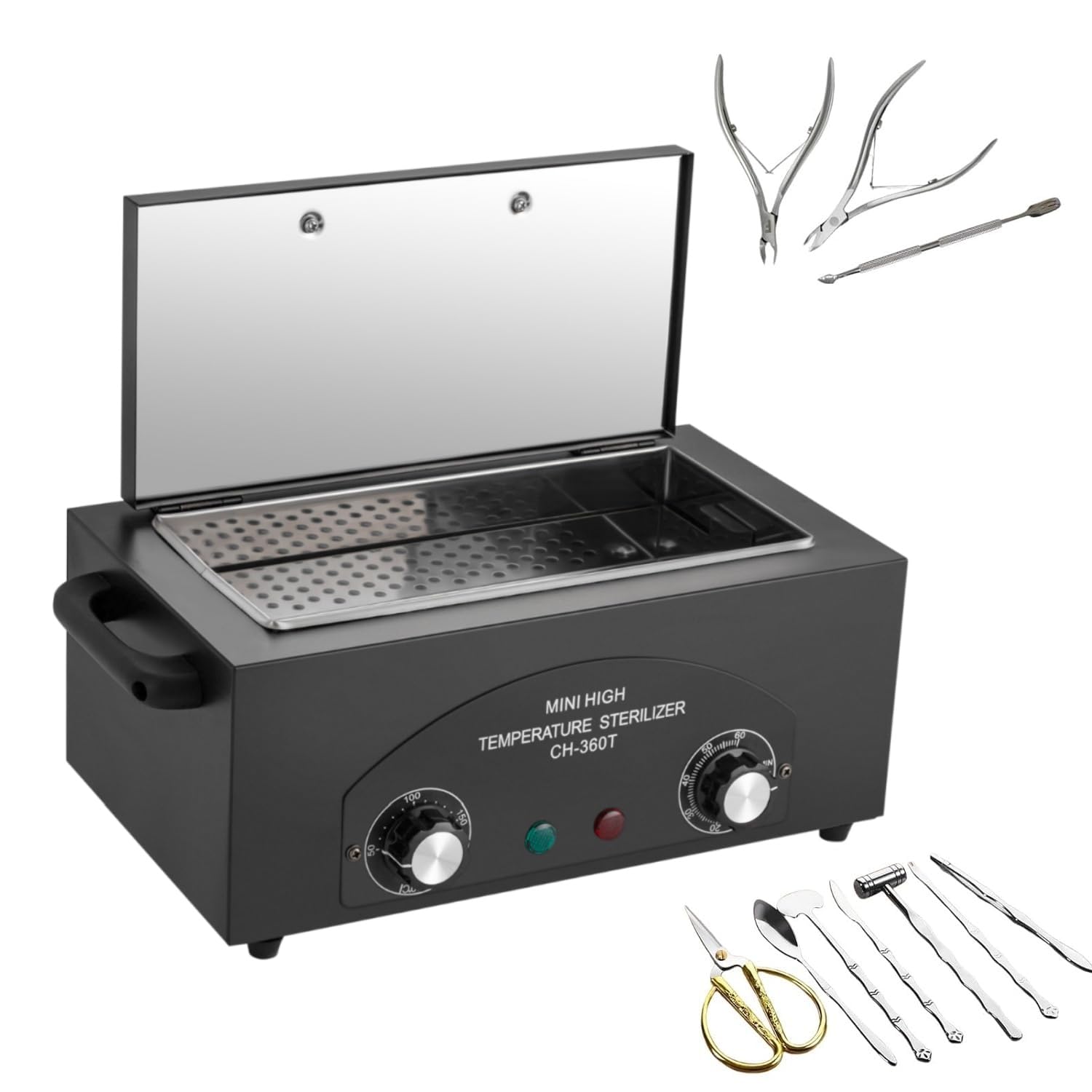 300W Heißluftsterilisator Desinfektion 220℃ Sterilisationsgerät Hochtemperatur Sterilisator Desinfektionsschrank für Nagelwerkzeuge, Schönheitssalon, Friseursalon, Timer 1-60 Minuten (Schwarz)