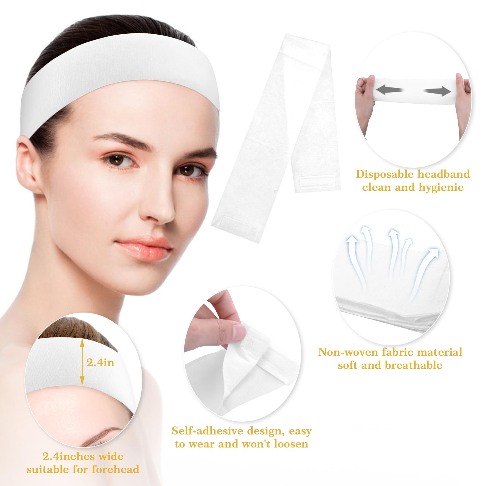 Qianyu Paquete de 40 diademas faciales desechables para spa, elásticas, suministros de esteticista, color suave, no tejido, envolventes, para maquillaje para mujeres y niñas, cuidado de la