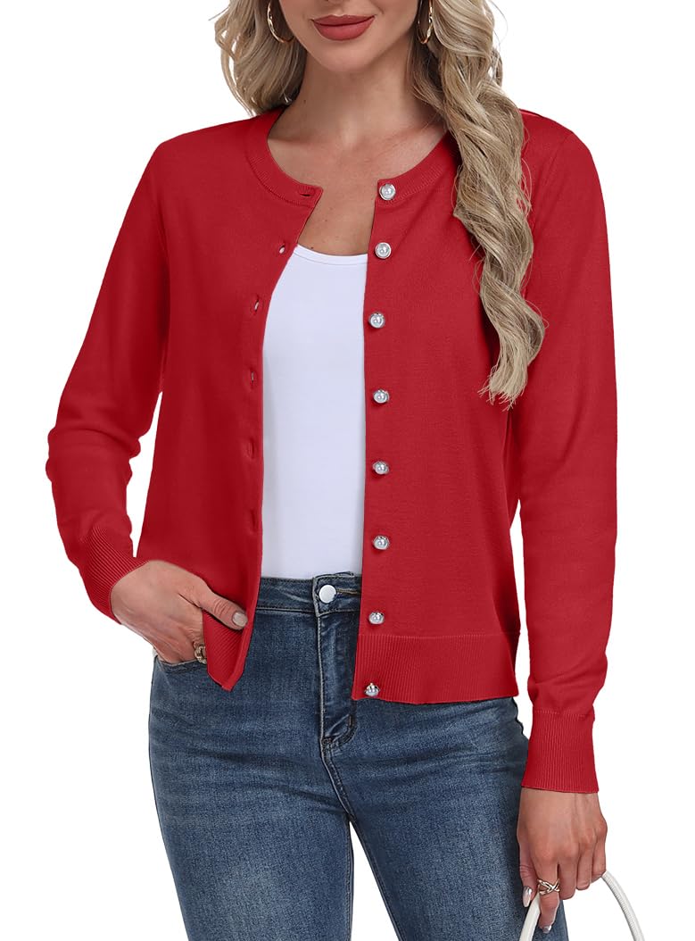 GRECERELLE Cárdigan suave para mujer, elegante, ligero, de manga larga, suéter de punto con botones de perlas para mujer, otoño, invierno, citas y fiestas