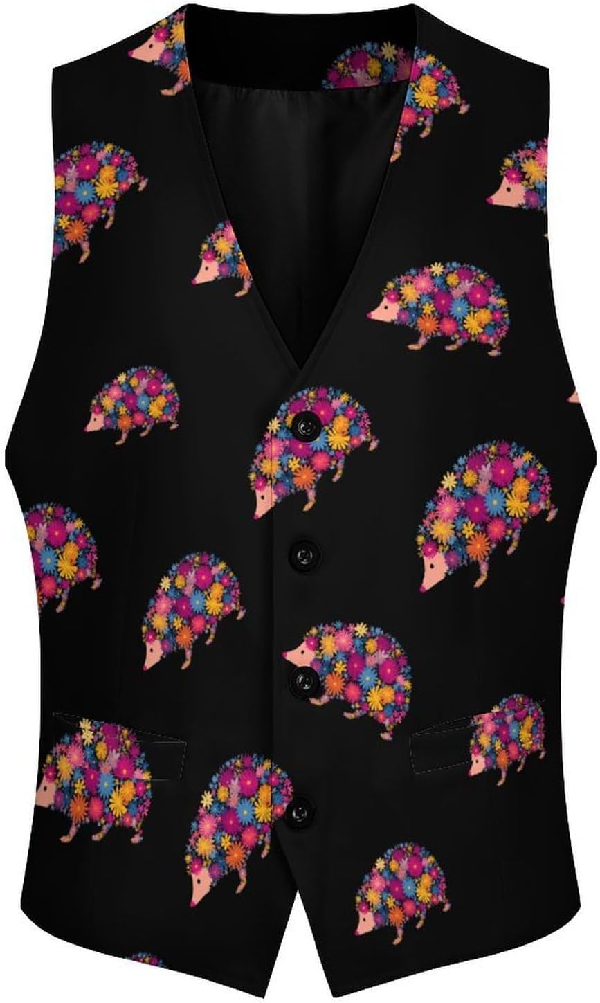 Flower Hedgehog Casual Men's Business Suit Vest Slim Fit Formal Dress Waistcoat Vests