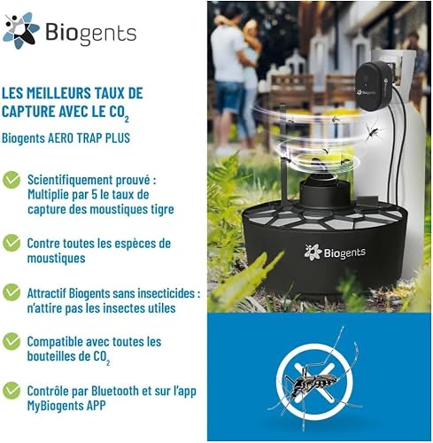 BIOGENTS Aero Trap Plus - Trappola per Zanzare Esterna con CO2 - senza Insetticide - Tasso di Cattura x5 - Protegge Fino a 700 m² - Compatibile con Tutte le Bottiglie di CO2 - App MyBiogents - 4