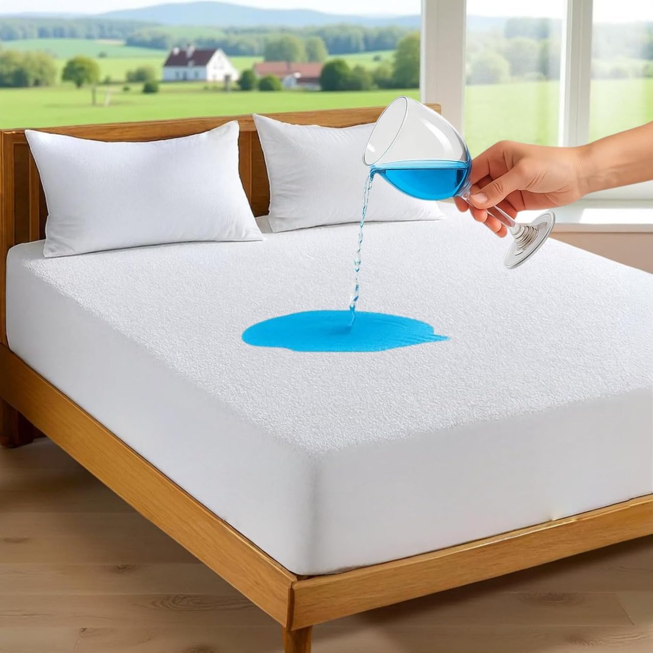 100% Waterproof Mattress Protector, Cotton Terry Top – Non-Noisy & Anti-Allergy Double M...