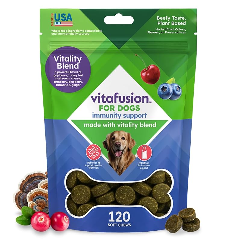 Suplemento probiótico para cães Vitafusion com colostro, quercetina e blend de vitalidade, 120 unidades mastigáveis