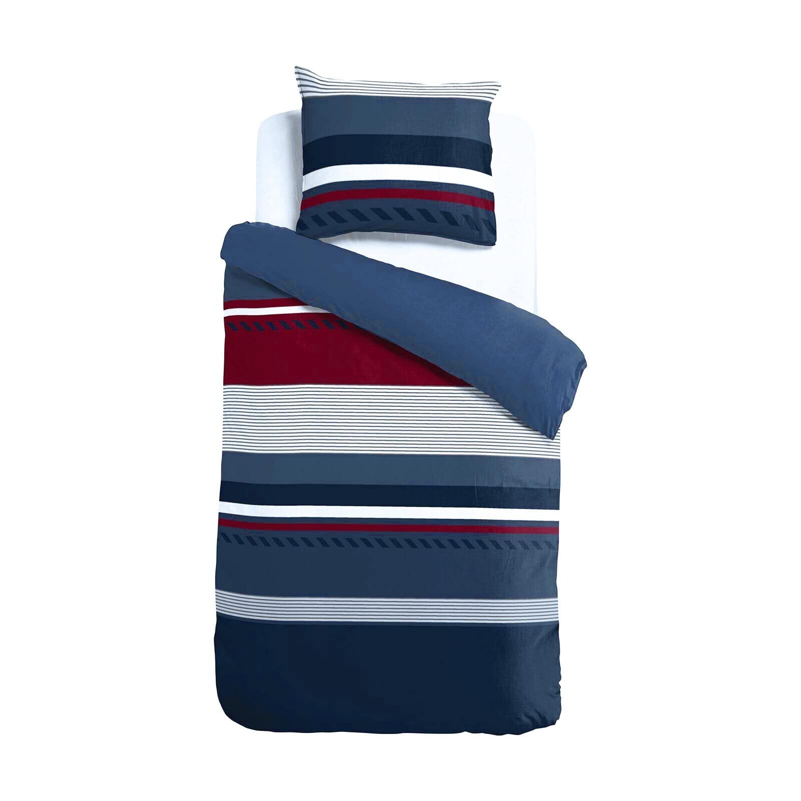 Traumschlaf Seersucker Bettwäsche aus 100% Baumwolle - ideal für den Sommer - luftig, bügelfrei mit maritimen Streifen in Navy - 135x200 cm + 80x80 cm