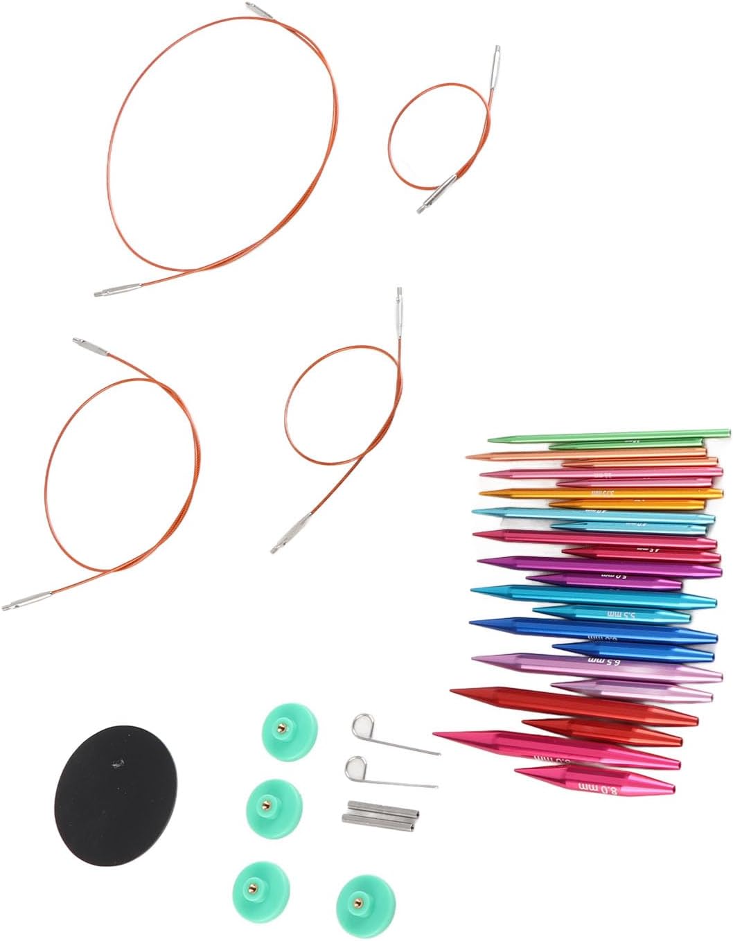 Circular Knitting Needles Set, 24 Needles 3-8 mm with Storage Bag for Home Weaving, Interchangeable, Various Colours for Socks,