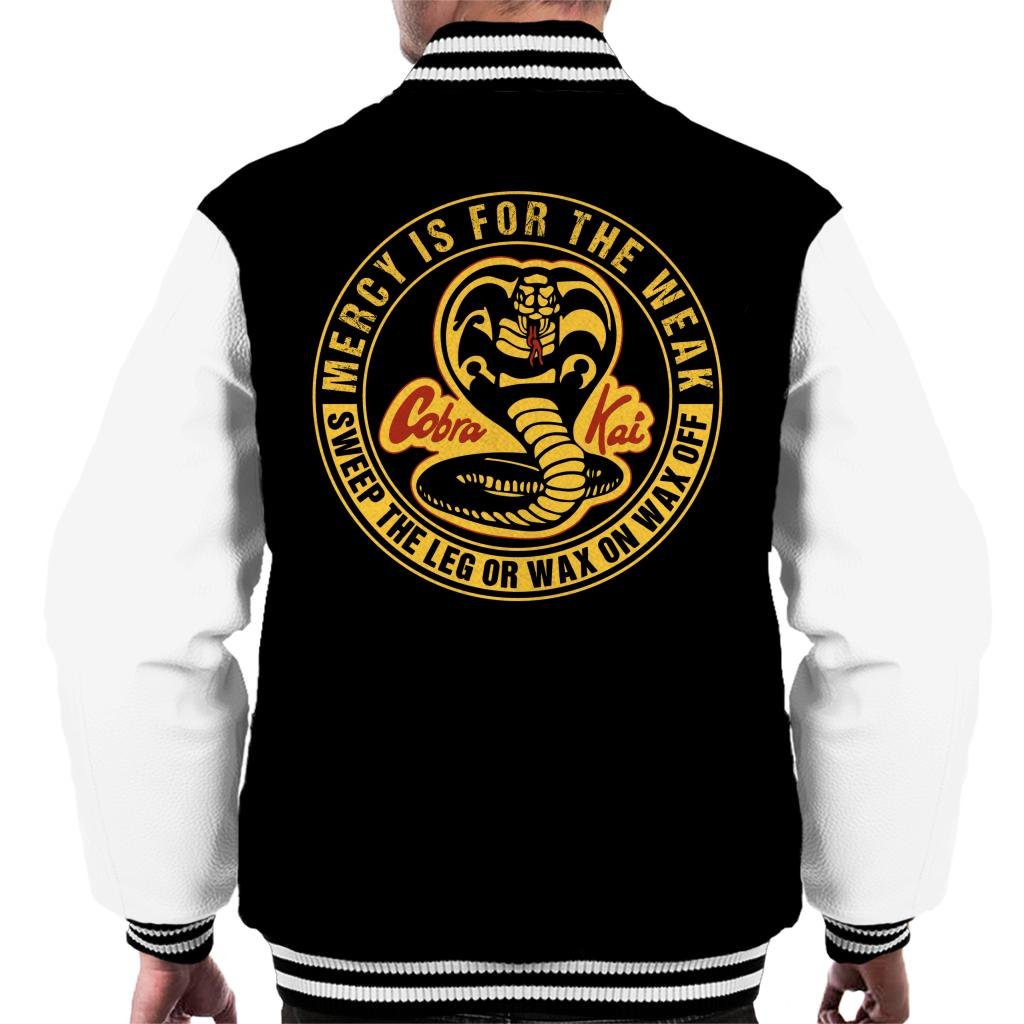 Cloud City 7 Men's Black/White Cobra Kai Mercy Is For The Weak Varsity Jacket