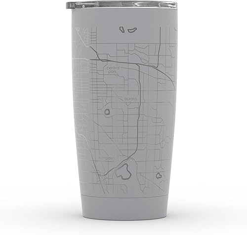 Vista 130 de Well Told Vaso de café aislado con diseño de mapa de Nueva York grabado, taza de acero inoxidable grabada (20 onzas, negro) con aislamiento de mapa