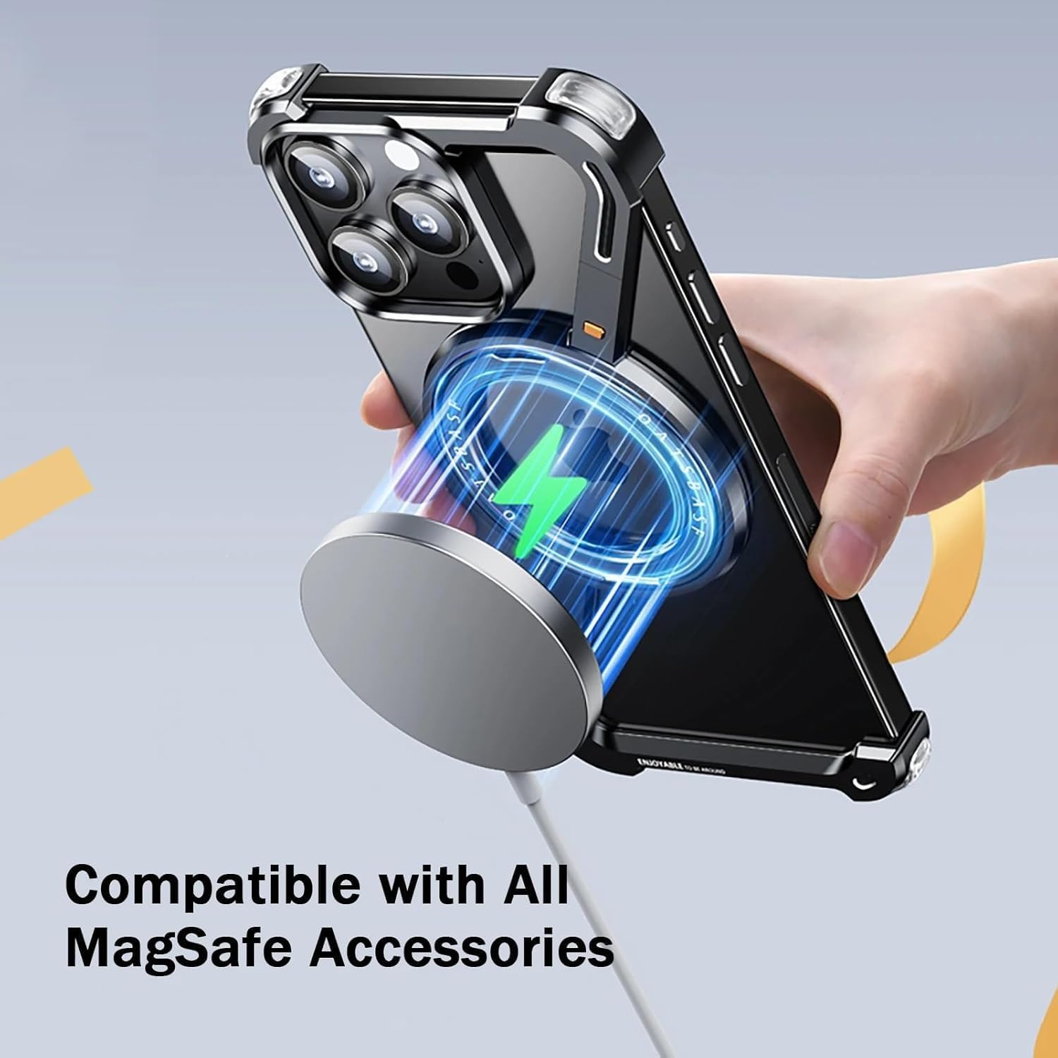 Natural Titanium for iPhone 17 Pro Max 6.9 Inch Case, 360° Rotating Magnetic Holder, Aluminum Metal Frameless Design Bumper Z-Shaped Shockproof Protective Cover (Orange,iPhone 17 Pro max)