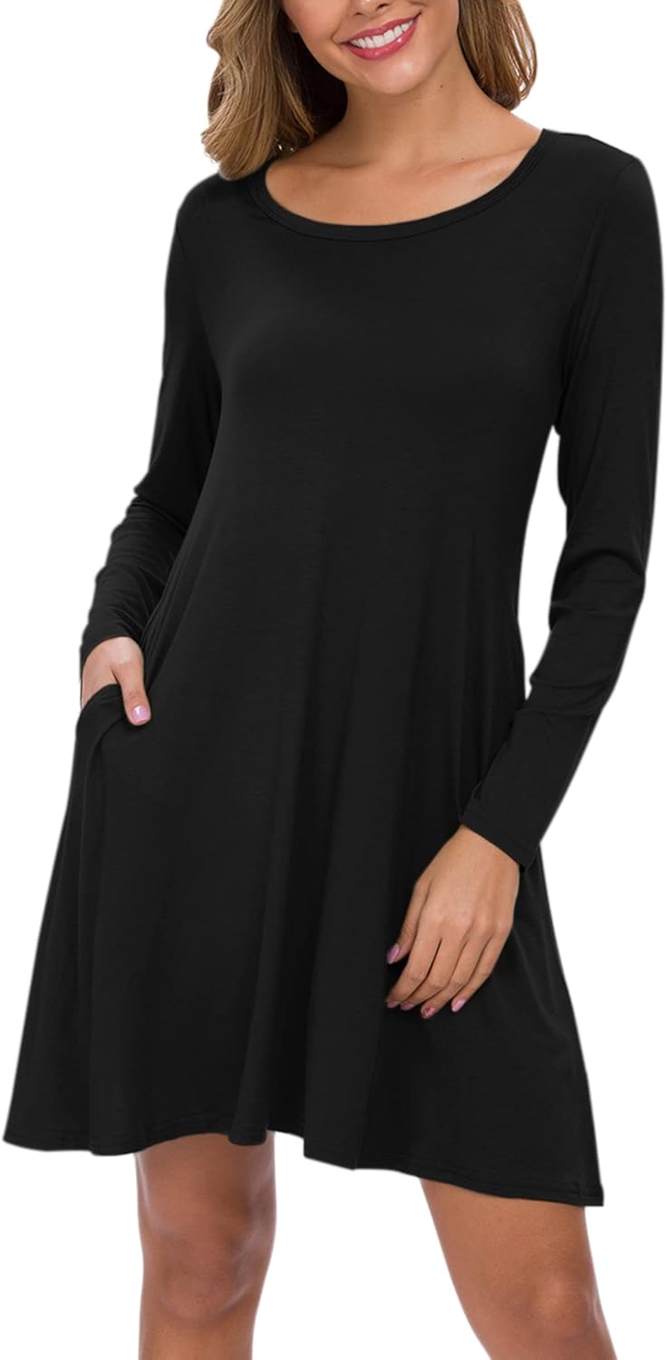 AUSELILY Women's Long Sleeve Casual Swing T-Shirt Dresses with Pockets - Image 3
