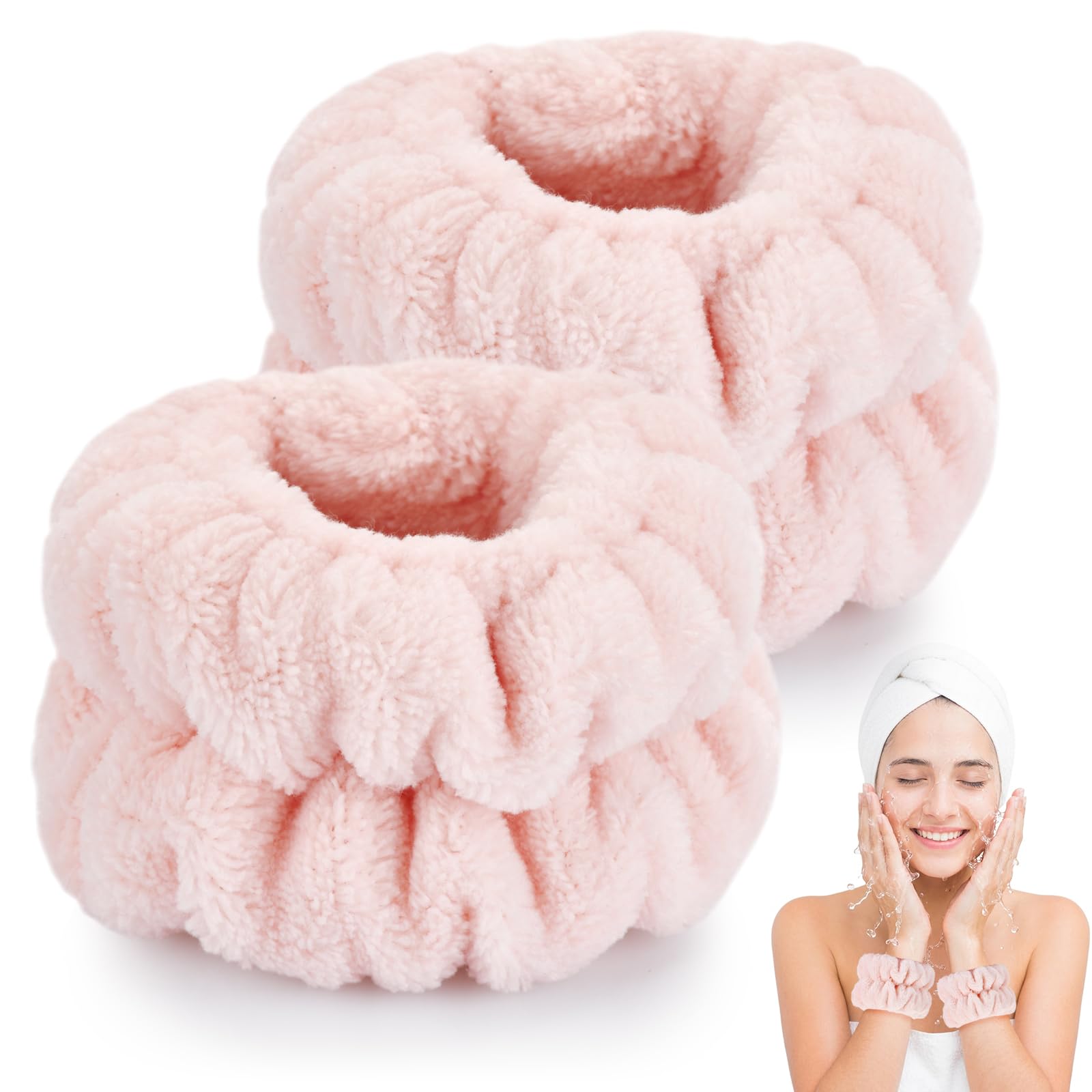 Dorbetar Wrist Bands for Washing Face, Microfiber Wrist Towels, Spa Wristbands, Face Wash Wristbands, Arm Bands for Washing Face (Pale Pink, 2 Count) โ image 1