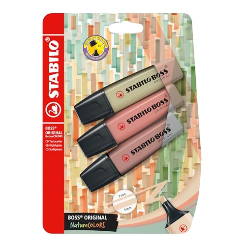 Image of STABILO BOSS ORIGINAL NatureCOLORS - Highlighter Pen - Pack of 3 - Mud Green, Sienna, Umber