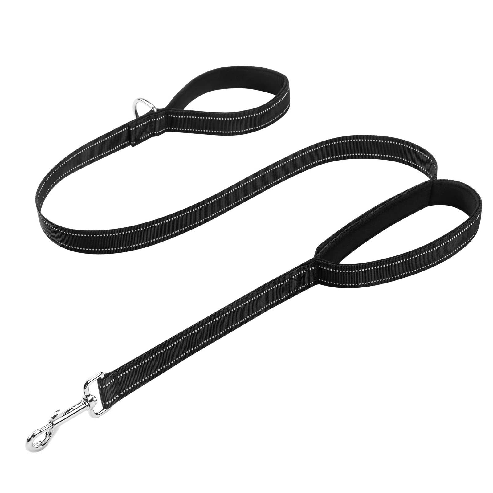 6FT Dog Leash, 2 Comfortable Padded Handles, Chew Proof Heavy Duty Reflective Nylon Dog Leashes Walking Lead，Perfect for Large, Medium & Small Breed (Black, 6ft) Dogs（Black，6FT