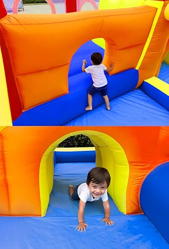 Miniatura 5 de Casa de rebote inflable para niños de 3 a 10 años, casa de rebote para niños con tobogán largo, piscina de bolas, obstáculos, túnel, pared de