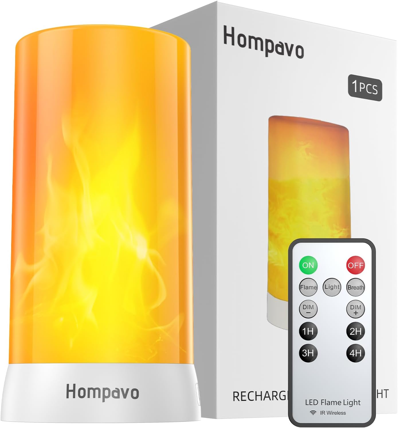 Hompavo 【Upgraded】 LED Flame Lights with Remote & Timer, 4-Mode Rechargeable Battery Operated Flameless Candles, Pillar Flickering Lantern for Living Room Bathroom Patio Wedding Christmas Home Decor
