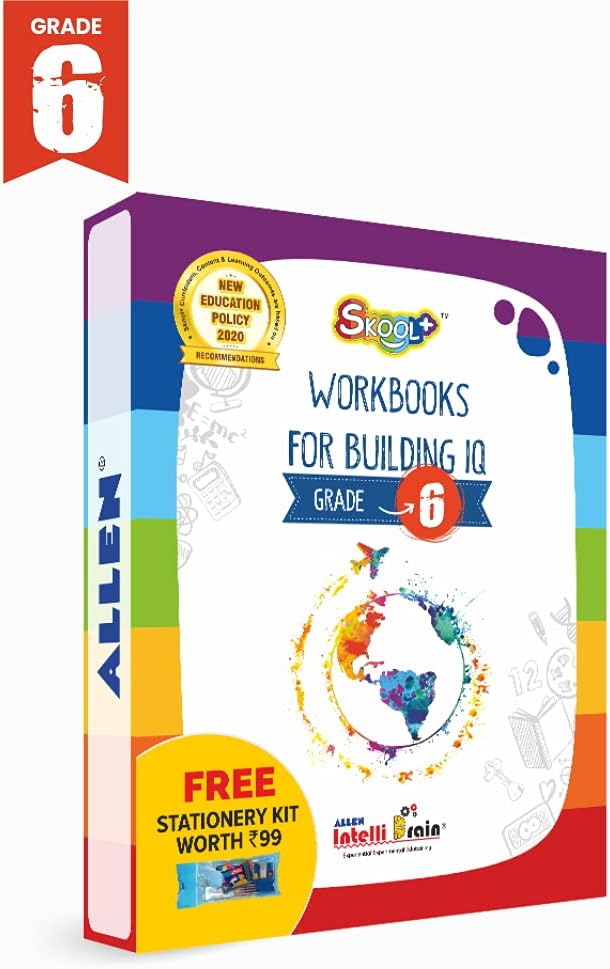 Skool Plus- Workbooks For Class 6 For Increasing IQ | Physics, Chemistry, Biology, Maths, Logical Reasoning, English Books With Pencil Set | Set Of 9 Skill-Focused Books For Olympiad Exams By ALLEN Career Institute